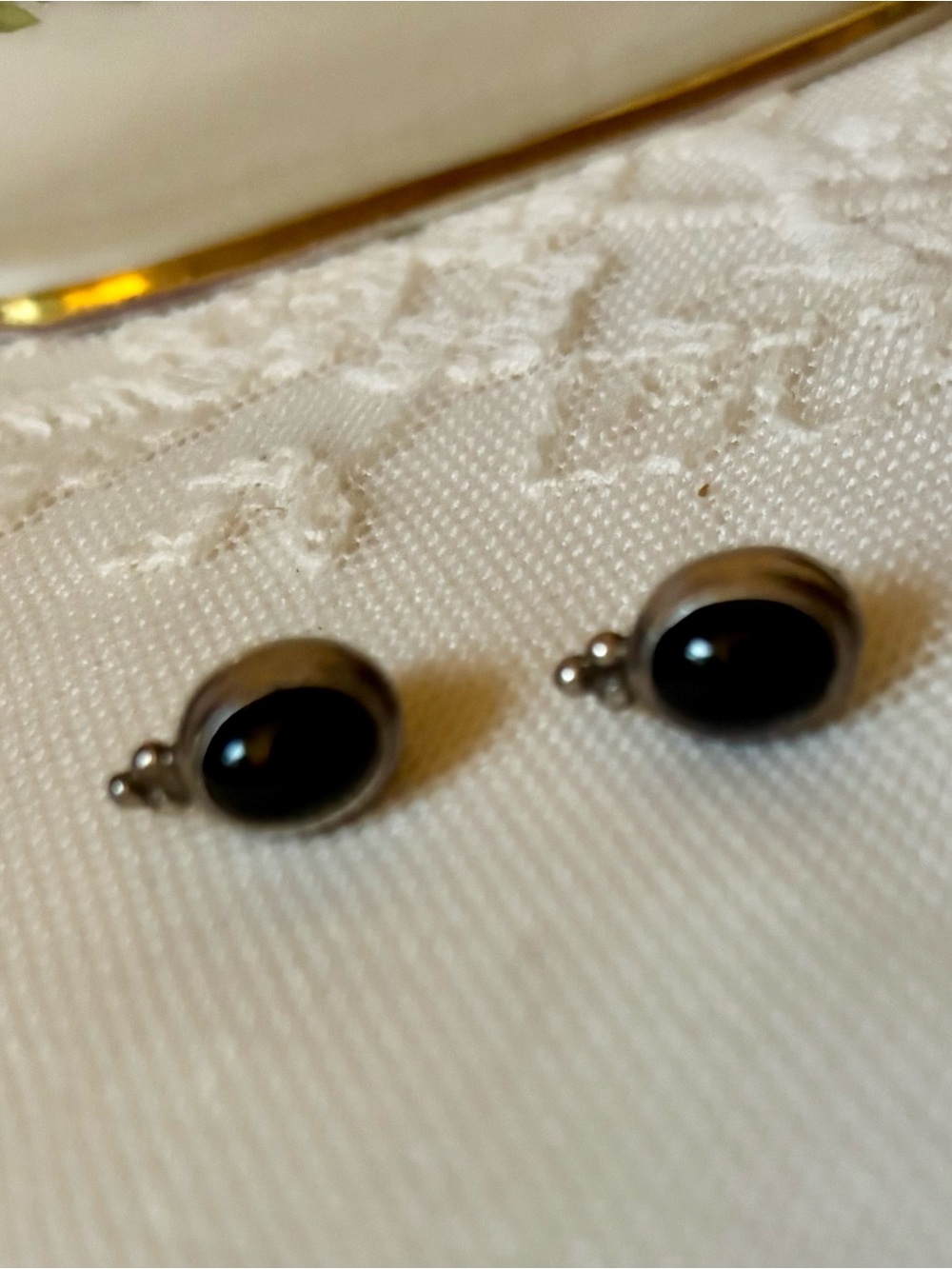 Sterling Silver Black Onyx Stud Earrings-Vintage